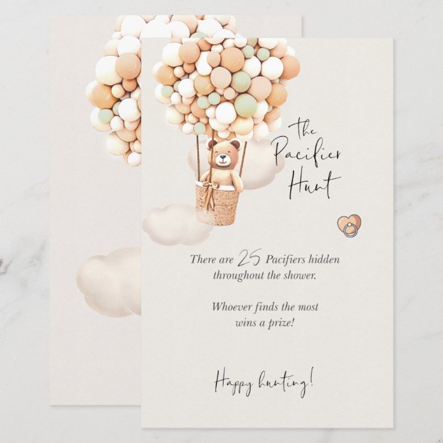 Papier Jeu de Baby shower d'ours - La chasse de Pacifique (Devant / Derrière)