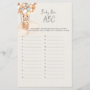 Papier Jeu de Baby shower d'ours - Objet bébé ABC