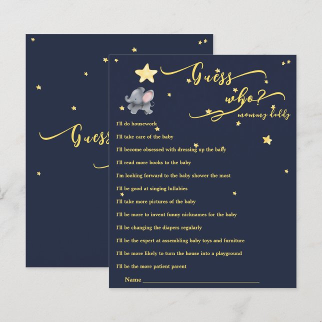 Papier Jeu de Baby shower Eléphant et Balloon mignon (Devant / Derrière)