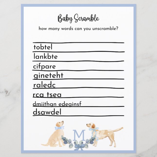 Papier Jeu de Baby shower en En vichy bleu et blanc (Devant)