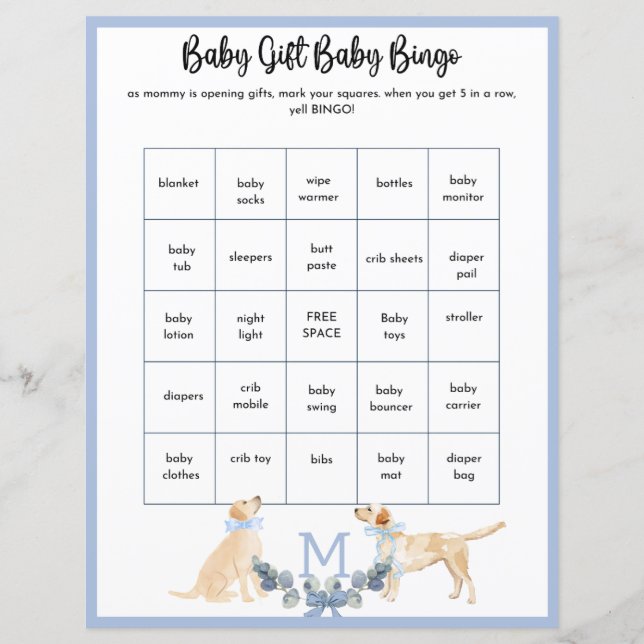 Papier Jeu de Baby shower en En vichy bleu et blanc (Devant)
