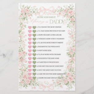 Papier Jeu de Baby Shower Fille Bébé en Fleur avec un Nœu