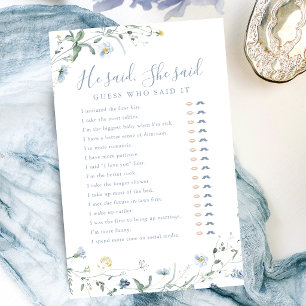 Papier Jeu de baby shower "Fleur sauvage Il a dit Elle a