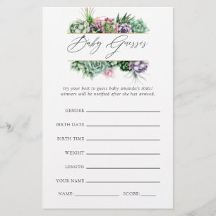 Papier Jeu de Baby shower géométrique Succulent aquarelle