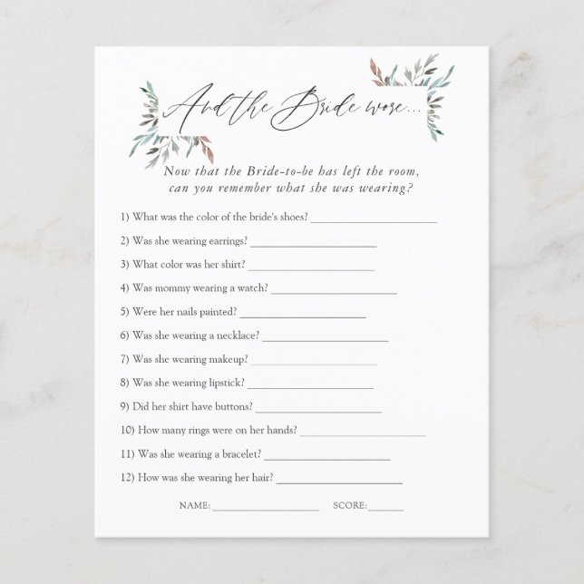 Papier Jeu de Baby Shower Greenery Winter (Devant)