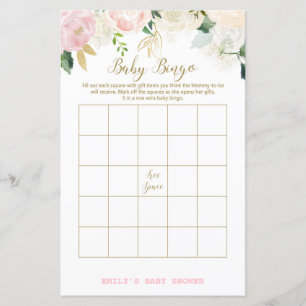 Papier Jeu de Baby Shower Imprimé Fleurs Rose et Or à Imp