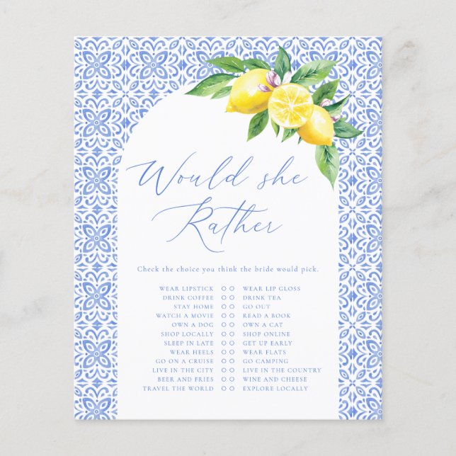 Papier Jeu de Baby Shower Italien au Citron 'Would she Ra (Devant)