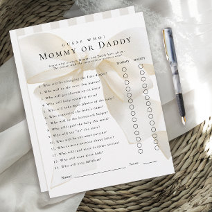 Papier Jeu de Baby Shower Ivory Bow Devinez qui