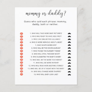 Papier jeu de baby shower maman ou papa