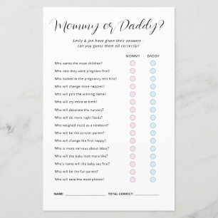 Papier Jeu de Baby shower maman ou papa