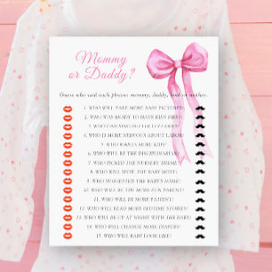 Papier Jeu de baby shower Maman ou Papa avec un nœud
