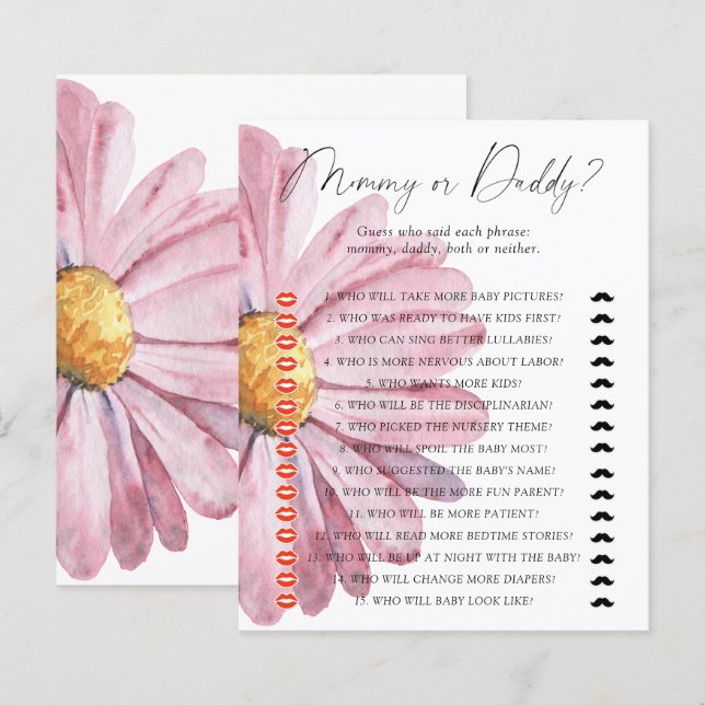 Papier Jeu de baby shower maman ou papa fleur sauvage (Devant / Derrière)