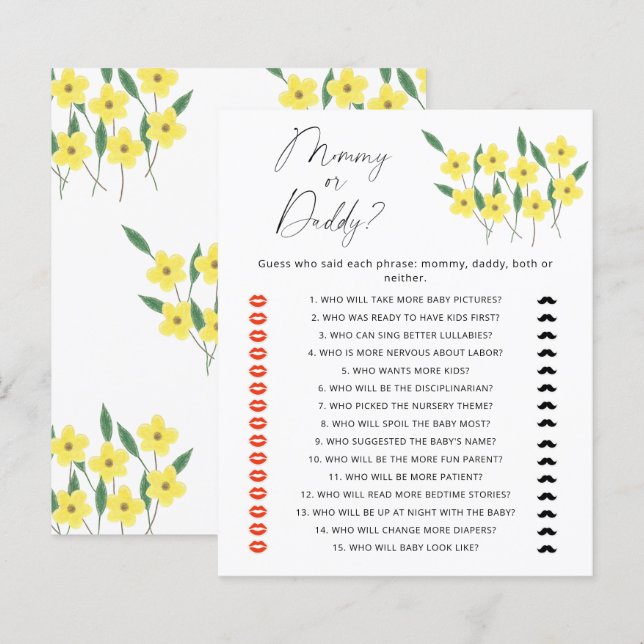 Papier Jeu de baby shower maman ou papa fleur sauvage (Devant / Derrière)