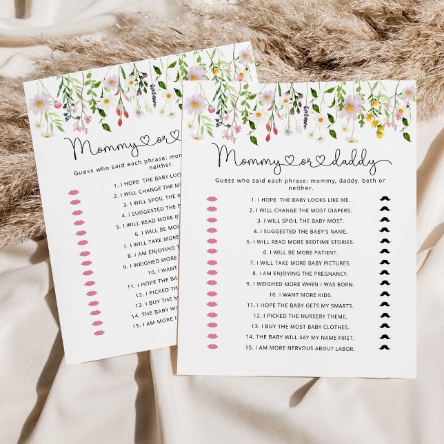 Papier Jeu de baby shower maman ou papa fleur sauvage (Créateur téléchargé)