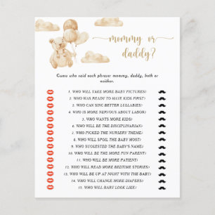 Papier Jeu de baby shower maman ou papa ours en peluche