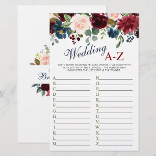 Papier Jeu de Baby Shower Mariage Fleur Rose Navy Bourgog
