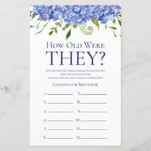 Papier Jeu de Baby Shower Mariage Hydrangeas Bleues