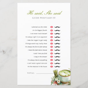 Papier Jeu de Baby Shower Mariage Matcha Il a Dit Elle a 