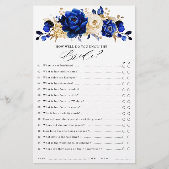 Papier Jeu de Baby Shower Mariage Métalisé Bleu Royal Jau (Devant)
