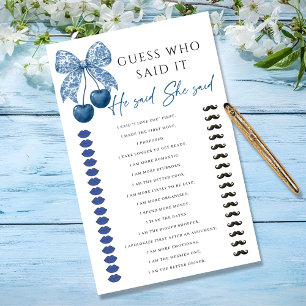 Papier Jeu de Baby Shower Mariage Ruban Bleu 'Il a dit El