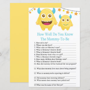 Papier Jeu de baby shower Monstre combien connaissez-vous