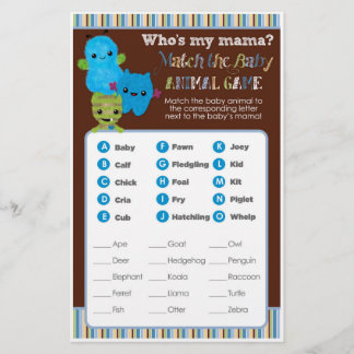 Papier Jeu de Baby shower Monstres de Boo Match animal