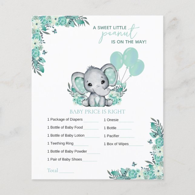 Papier Jeu de Baby shower neutre éléphant (Devant)