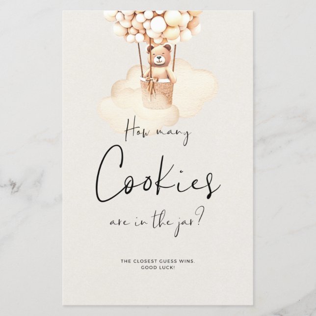 Papier Jeu de Baby Shower Ours Combien de Cookies (Devant)