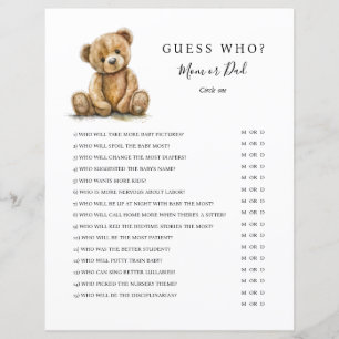 Papier Jeu de Baby Shower Ours en Peluche Genre Neutre