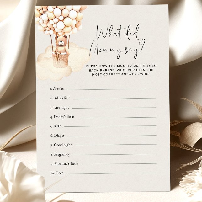 Papier Jeu de Baby Shower Ours Que a dit Maman (Créateur téléchargé)