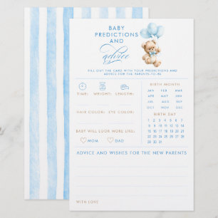 Papier Jeu de baby shower Ourson Prédictions et Conseils