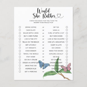 Papier Jeu de baby shower Papillon / Préférerait-elle