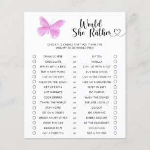 Papier Jeu de baby shower papillon / Préférerait-elle plu