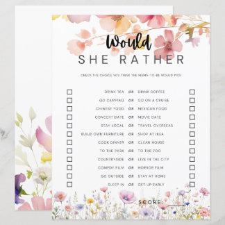 Papier Jeu de baby shower "Plutôt que" sur le thème de la