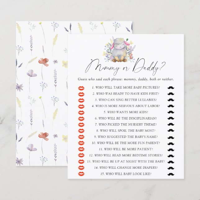 Papier Jeu de baby shower pour maman ou papa (Devant / Derrière)