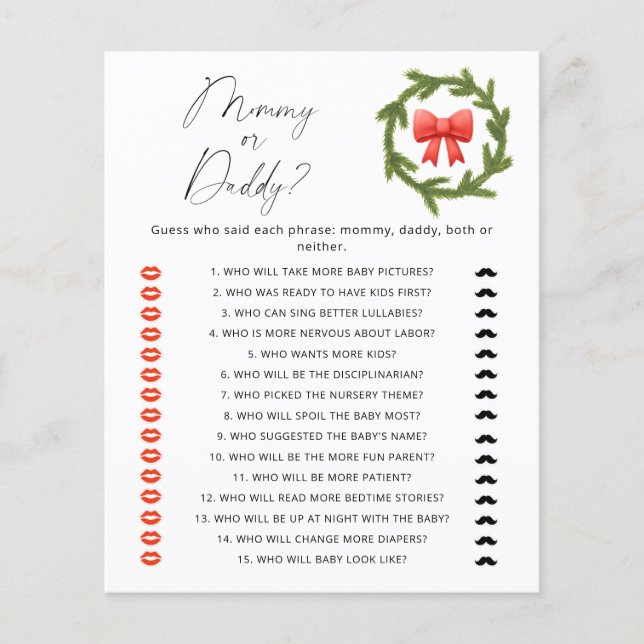 Papier Jeu de baby shower pour maman ou papa d'hiver (Devant)