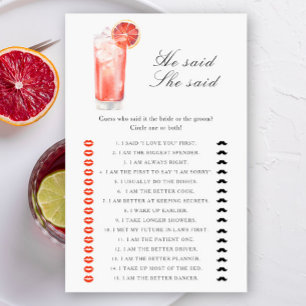 Papier Jeu de baby shower pour mariage - Il a dit qu'elle