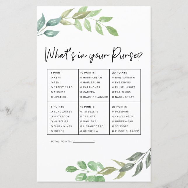 Papier Jeu de Baby Shower Qu'est-ce qu'il y a dans votre  (Devant)