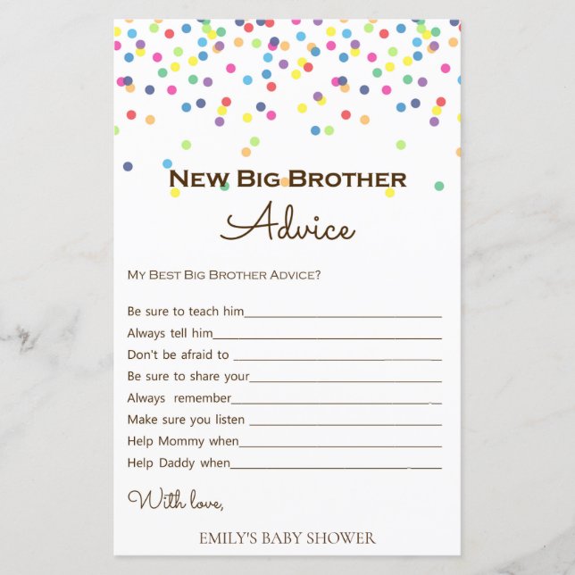 Papier Jeu de Baby shower Rainbow Sprinkle IMPRIMÉ (Devant)