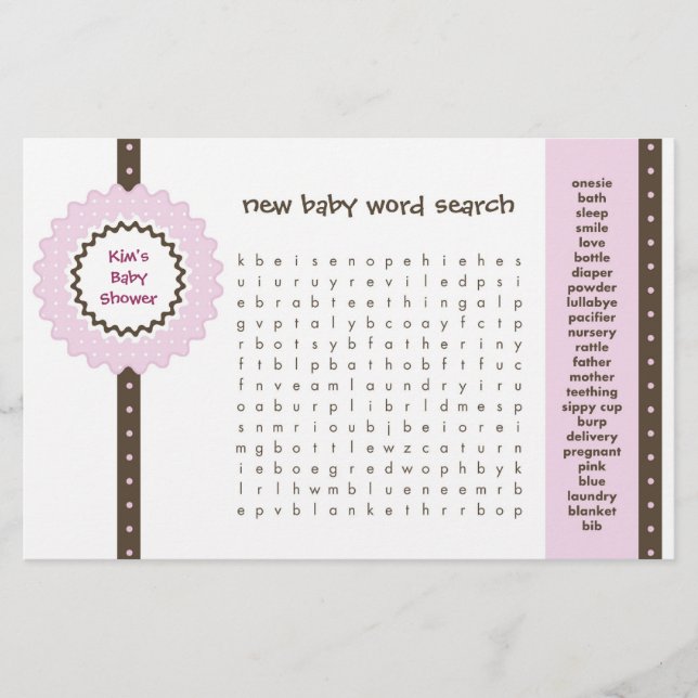 Papier Jeu de Baby Shower - Recherche de mots (Devant)