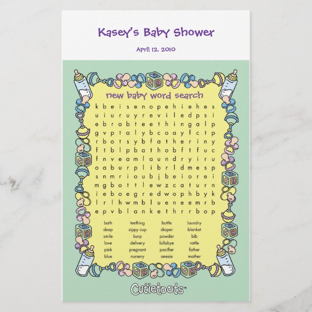 Papier Jeu de baby shower - Recherche de mots (Devant)