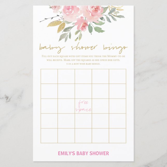 Papier Jeu de Baby shower rose et or roux IMPRIMÉ (Devant)