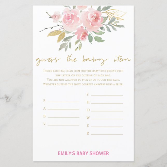 Papier Jeu de Baby shower rose et or roux IMPRIMÉ (Devant)