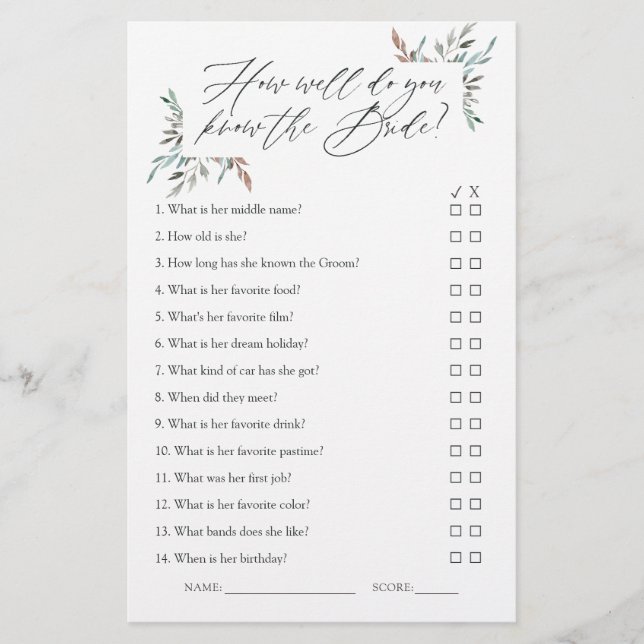 Papier Jeu de Baby Shower Rustique de Fleurs en Hiver pou (Devant)