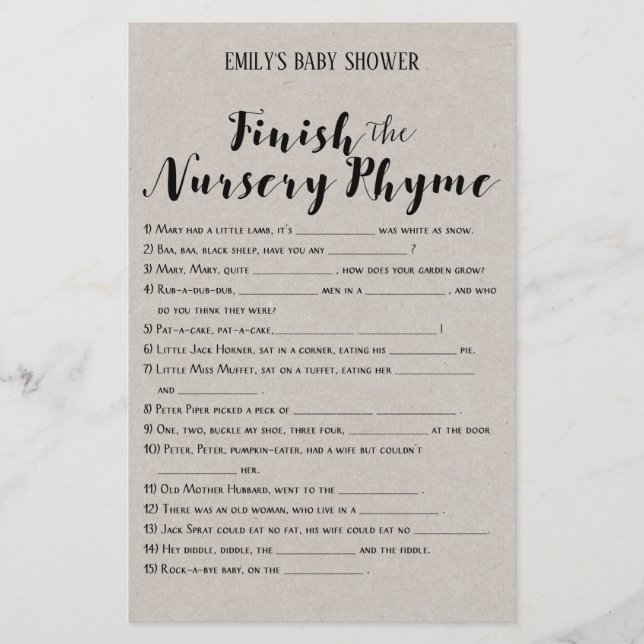 Papier Jeu de Baby shower rustique moderne IMPRIMÉ (Devant)