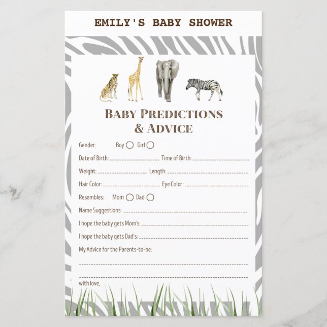 Papier Jeu de Baby shower sauvage africain IMPRIMÉ (Devant)