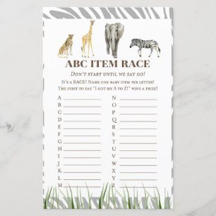 Papier Jeu de Baby shower sauvage africain IMPRIMÉ