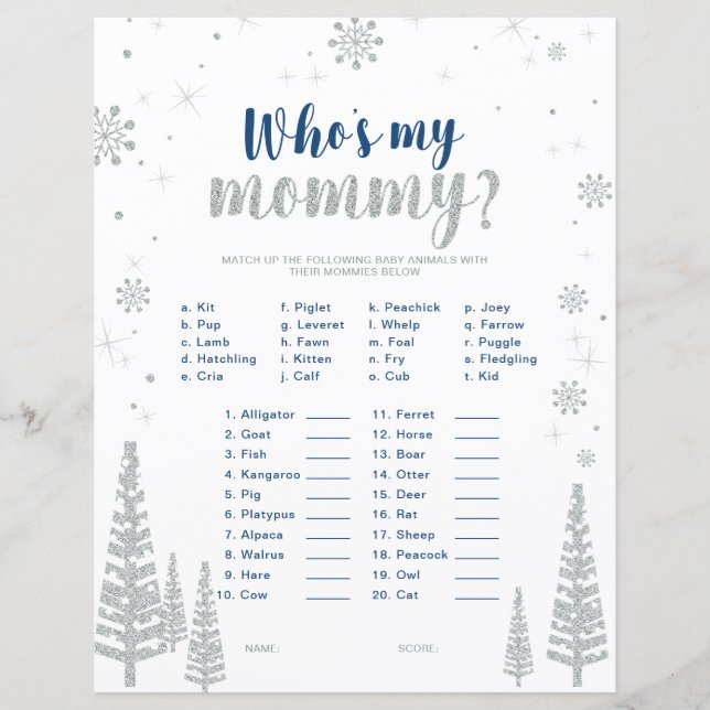 Papier Jeu de Baby Shower Silver & Blue Winter Wonderland (Devant)