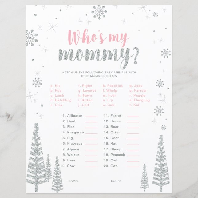 Papier Jeu de Baby shower Silver & Pink Winter Wonderland (Devant)