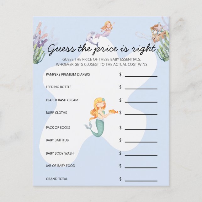 Papier Jeu de Baby Shower Sirène Illustré (Devant)
